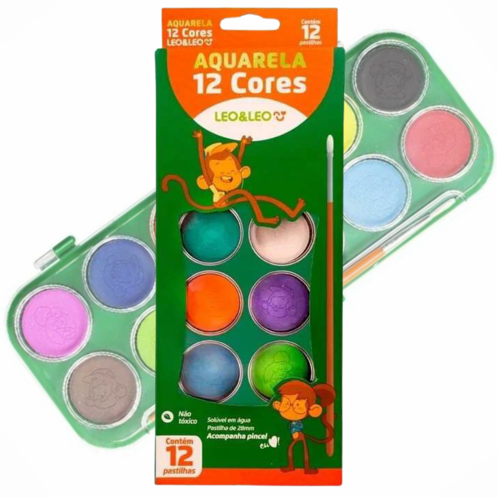 Aquarela 12 Cores Leo & Leo em Oferta na Shopee