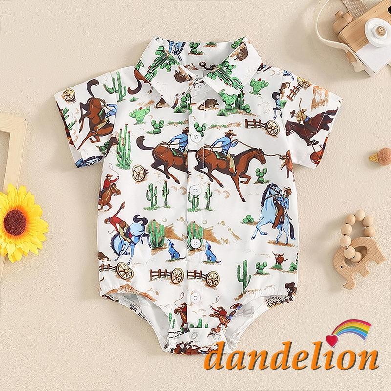 Baby Boys Rompers Western Horse Print Turn-Down Collar Short Sleeve Roupas De Verão Para Bebês Cavalheiros em Oferta na Shopee
