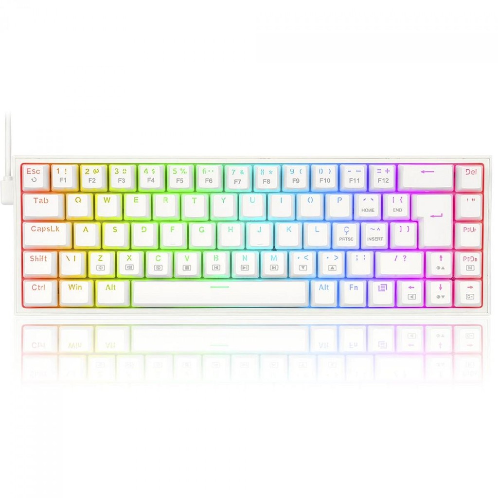 Teclado Mecânico Gamer Redragon Castor, RGB, Switch Brown, ABNT2, White, K631W-RGB (PT-BROWN)