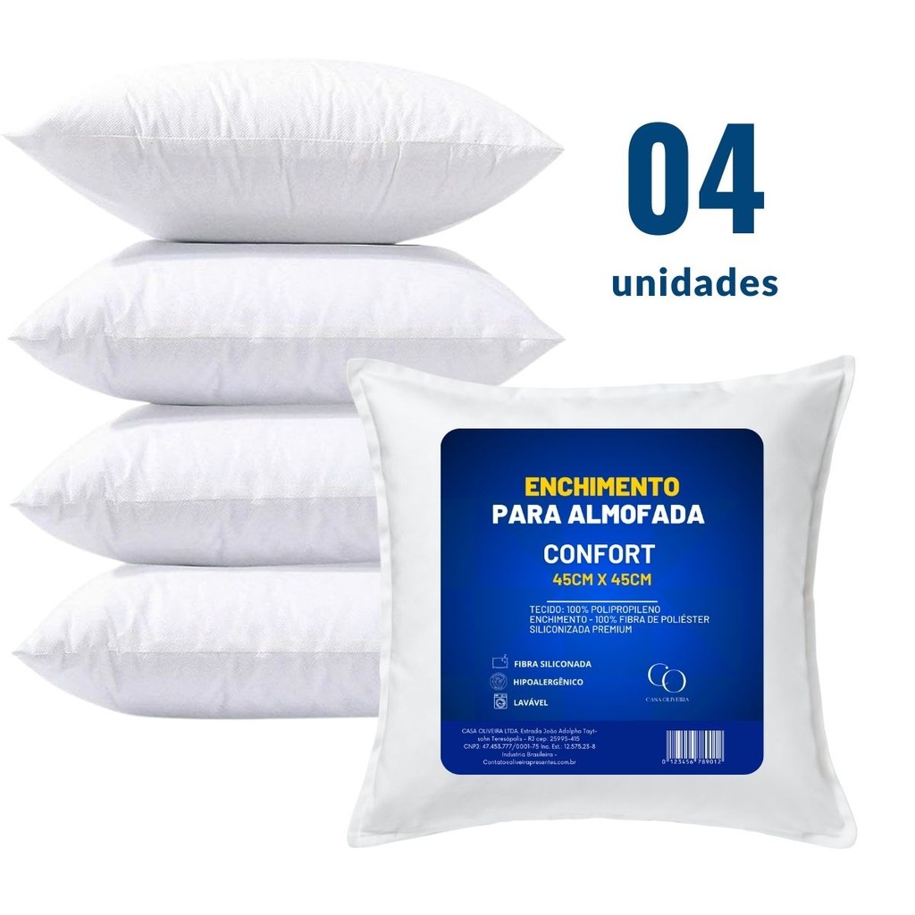 Almofadas Para Sofá Kit 4 Enchimentos 45cm x 45cm Grande Fibra Siliconada Antialérgica Premium em Oferta na Shopee