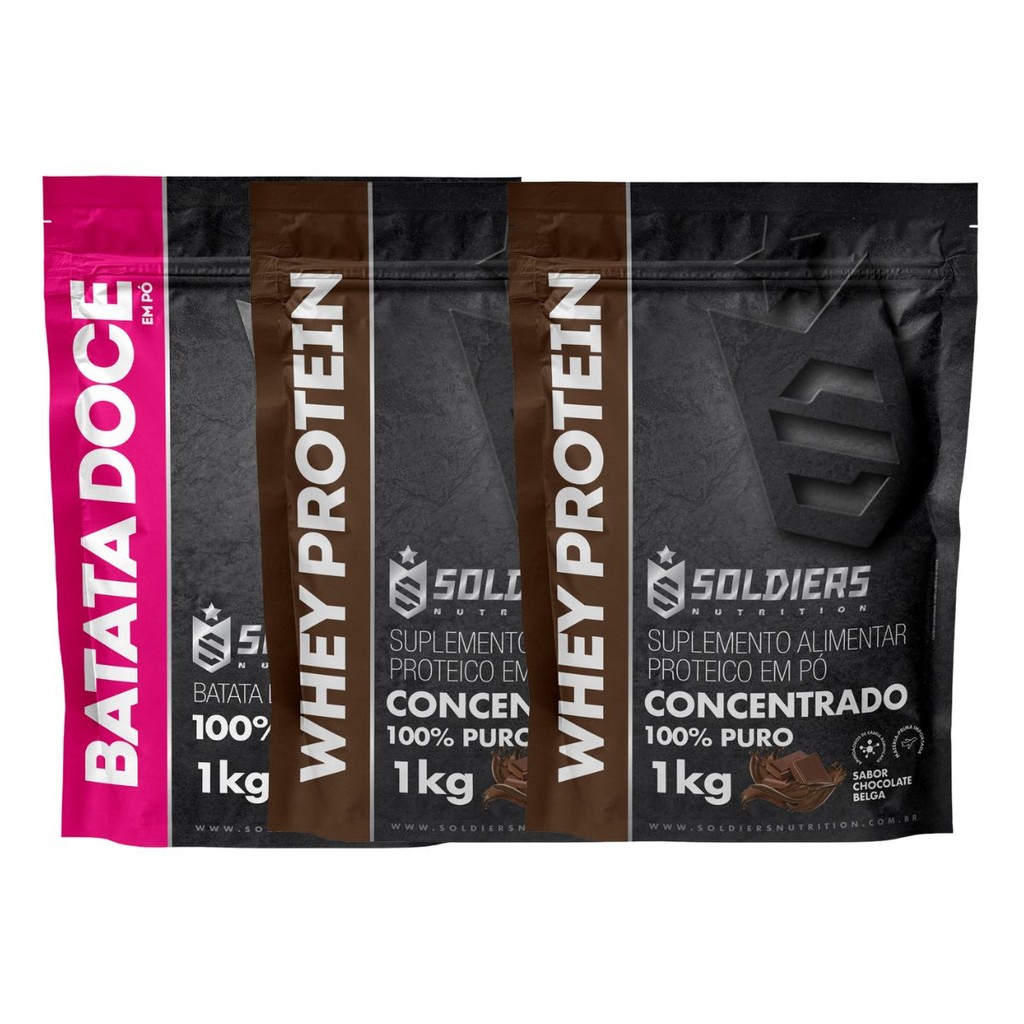 Kit: Whey Protein Concentrado 2kg + Batata Doce Desidratada Em Pó 1kg Soldiers Nutrition Proteína Muscular em Oferta na Shopee