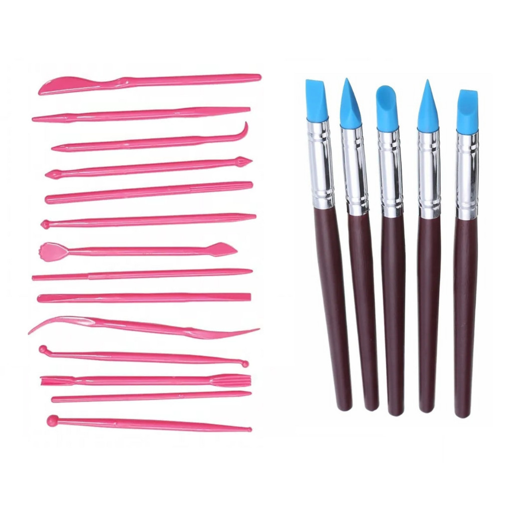 Kit Estecas 14 Pçs e 5 Estecas de silicone para modelagem