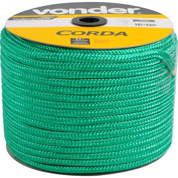 Corda Multifilamento Trançada 8 mm 258 metros 7,45kg Verde Polipropileno Vonder