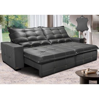 Sofá de Couro Legítimo Retrátil e Reclinável 2,15m Cama inBox Toro SoftGel D40 Cinza em Oferta na Shopee