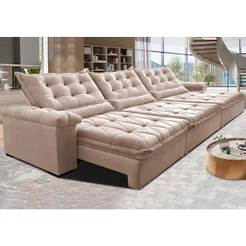Sofá Retrátil e Reclinável 3,85m Cama inBox Big Fresh com SoftGel D40 Velupluma Bege