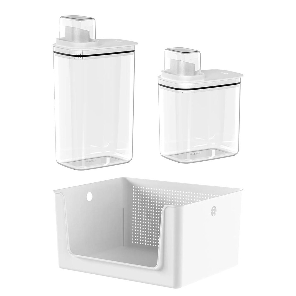 Kit Lavanderia Cesto Organizador 16L + 2 Dispenser 2,3L e 1,5L KTE149 - Ou
