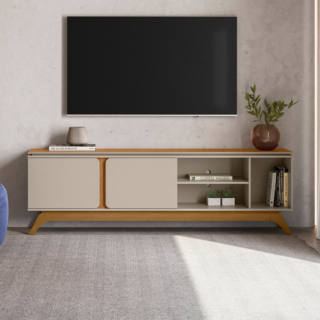 Rack para TV Até 70 Polegadas Istambul 2 Portas Nature/Off White - Linea Brasil em Oferta na Shopee