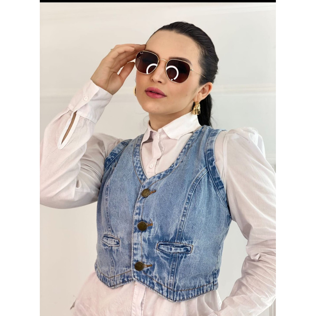 Colete Cropped Top Jeans Feminino Moda Blogueira 100%algodão sem Elastano em Oferta na Shopee