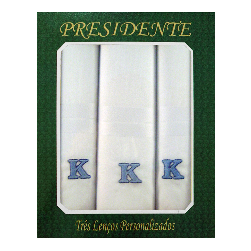 Caixa Lenço Masculino Iniciais Bordadas - Letra K
