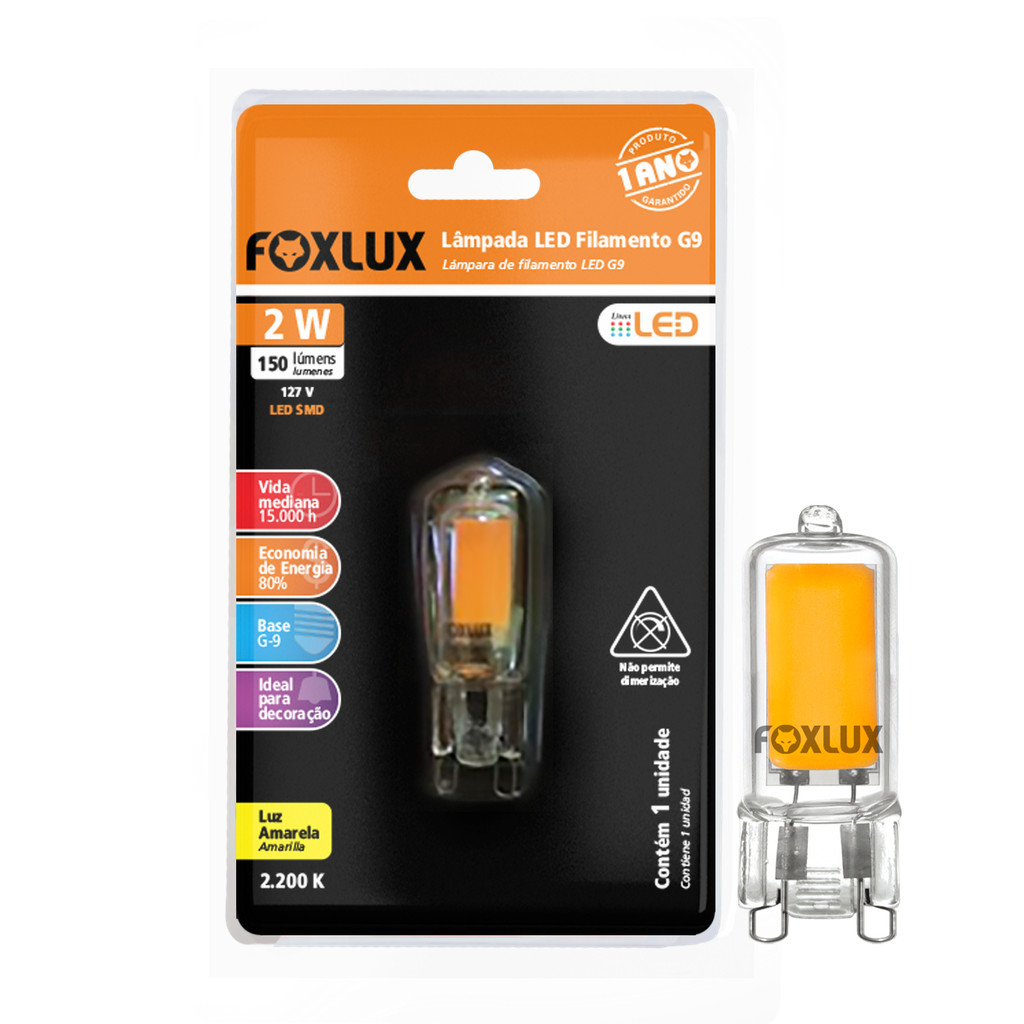 Lâmpada Filamento Foxlux Halopin G9 2W 127V Luz Amarelada Para Lustres e Pendentes Luminárias Decorativas em Oferta na Shopee
