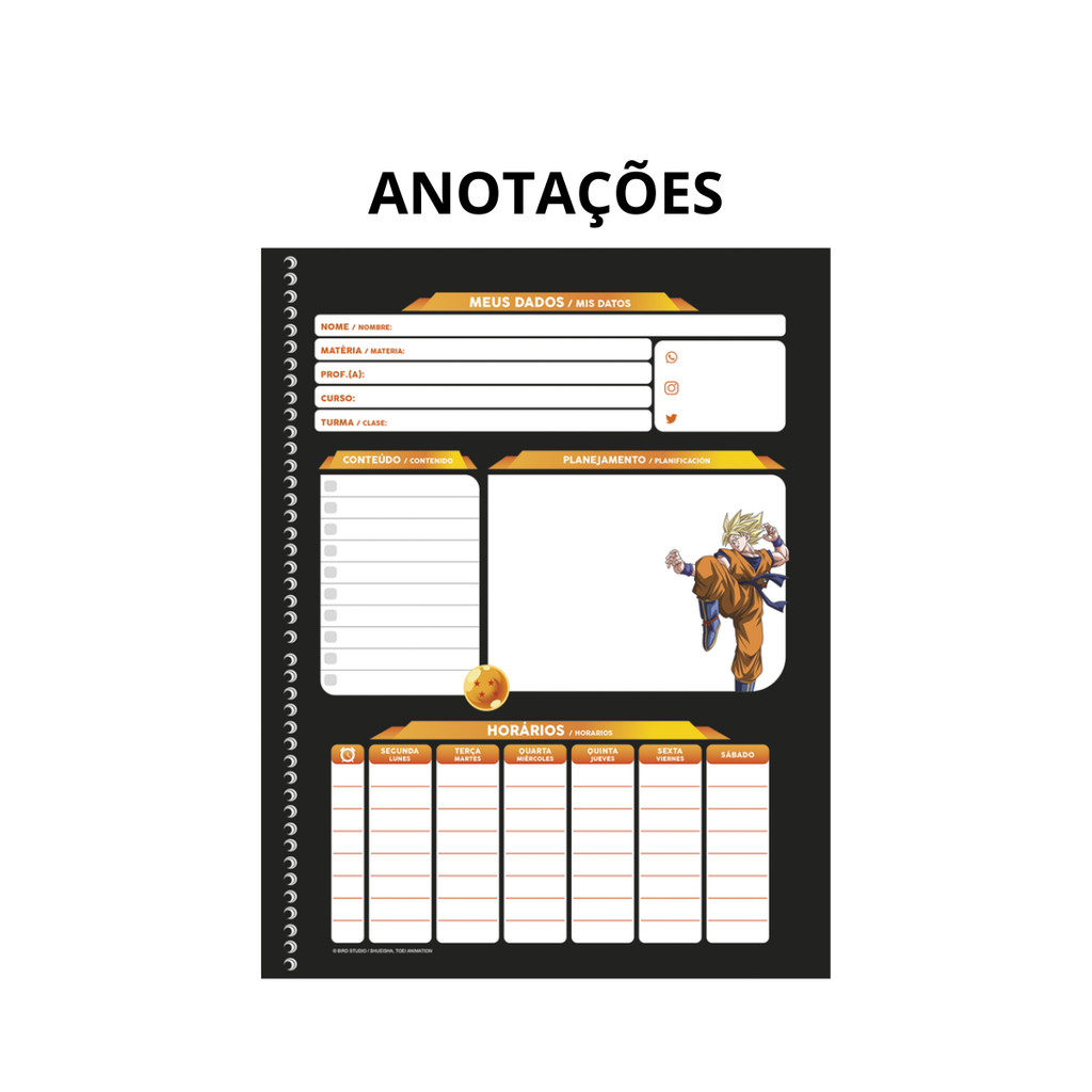Kit Com 02 Caderno 10 Matérias Universitário Dragon Ball 160 Folhas - Animativa