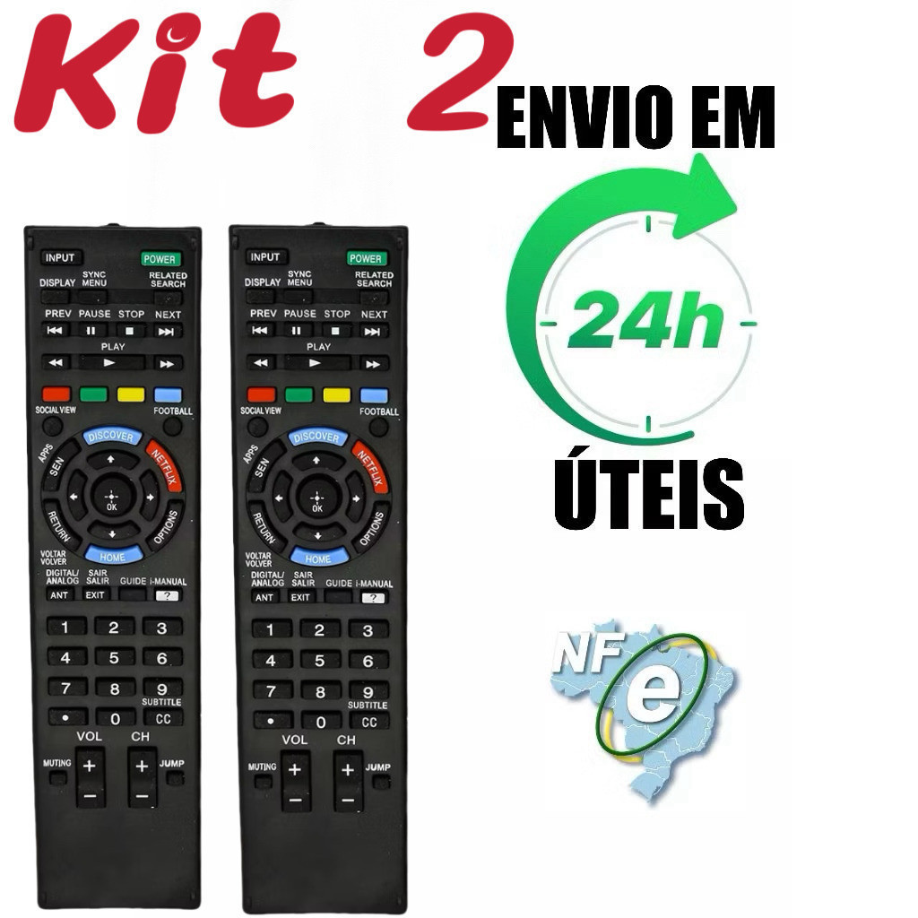 Kit 2 Controle Tv Led Sony Bravia com botao netflix  anjgg