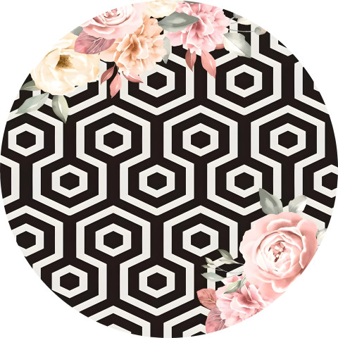 NOVO Painel Festa Infantil Redondo Fundo geométrico com Flores Rosas + Arco, Suporte incluso. Fazemos personalizado com qualquer tema. Confeccionado em Lona fosca, impressão de alta resolução. cenário , p/ Decoração