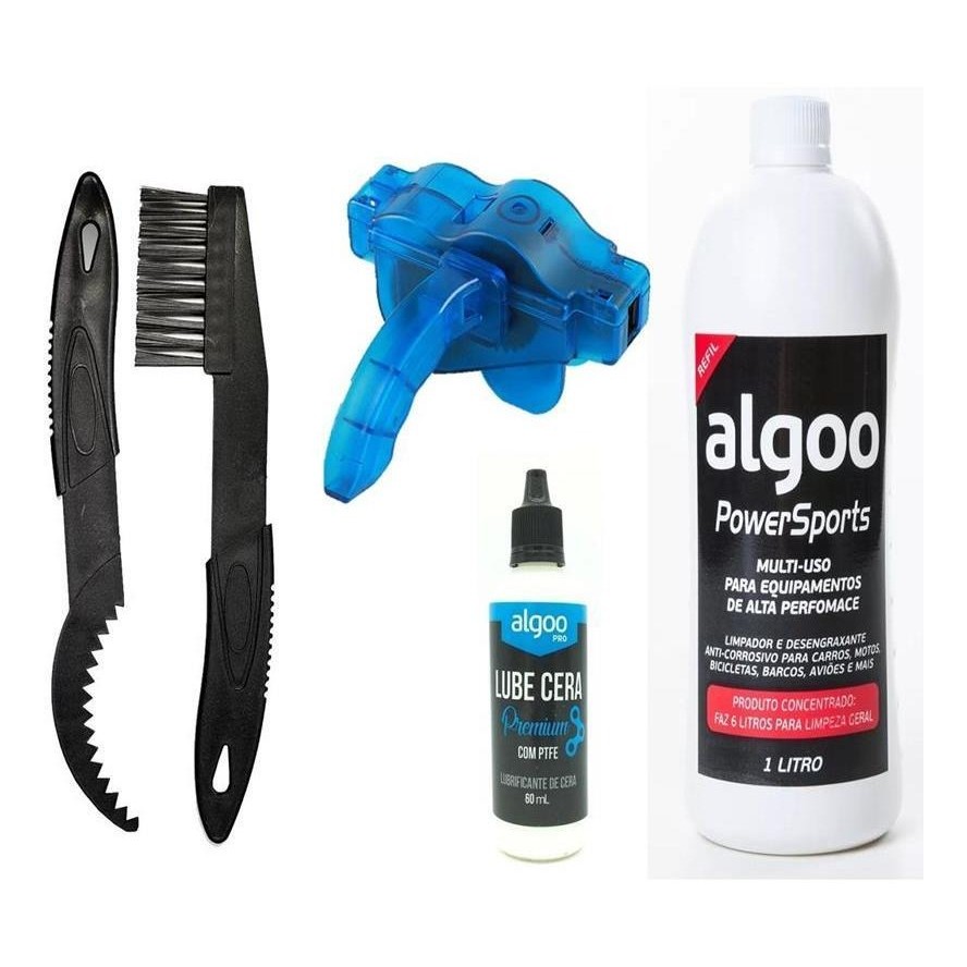 Kit Limpeza Bike Desengraxante 1L + Escova Limpador E Raspador K7 + Oleo Cera + Limpador Corrente