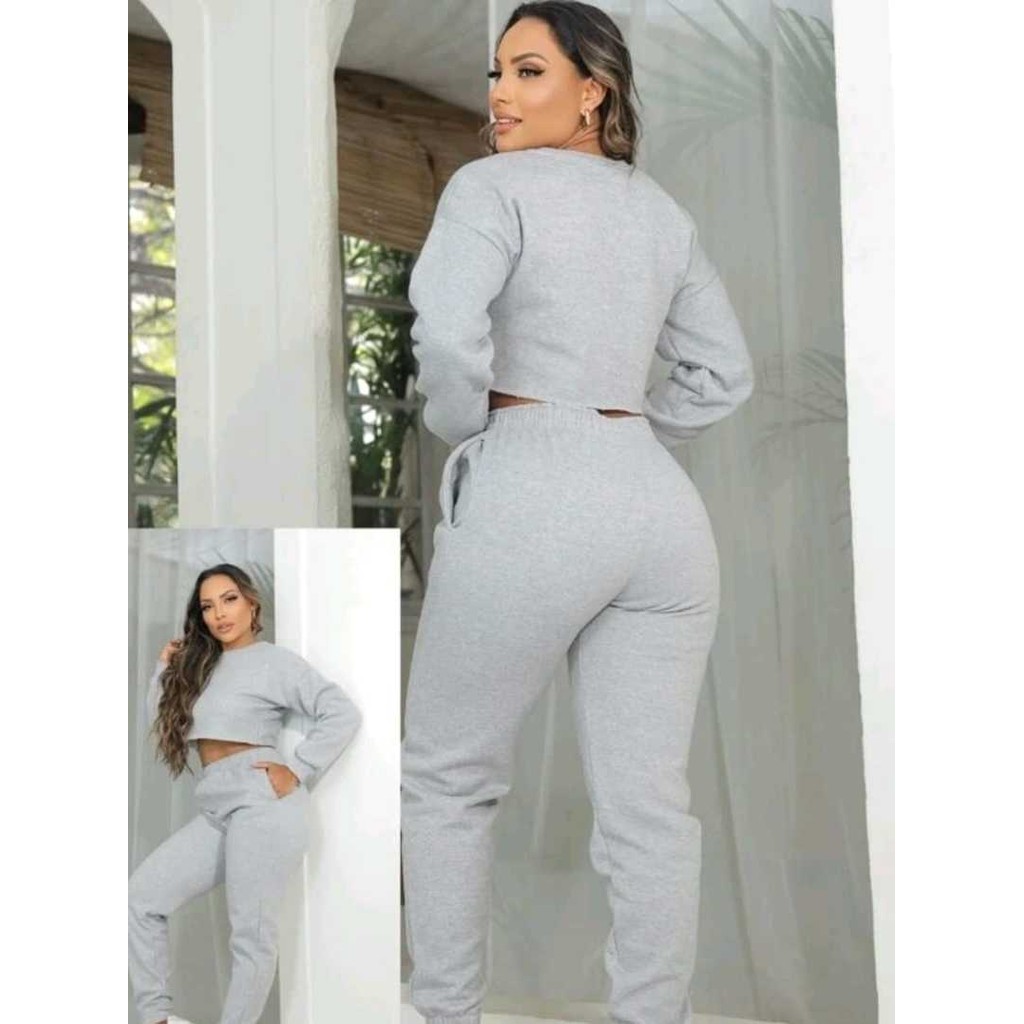 Conjunto Liz Calça Mais Cropped manga longa moda Feminina Chique cores novas Oferta Lançamento.