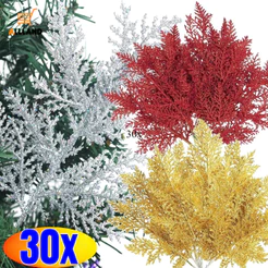 Natal Glitter Folhas De Pinheiro Artificiais Ramos-Ouro Prata Plantas Falsas Guirlanda-Ornamento De Árvore De Decoração De Festa Em Casa