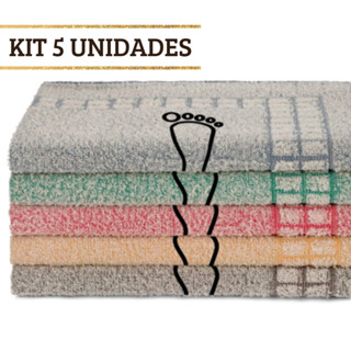 Kit 05 Tapete Para Banheiro Atoalhado Saída de Box Estampado Pezinho 100% Algodão 45x70cm
