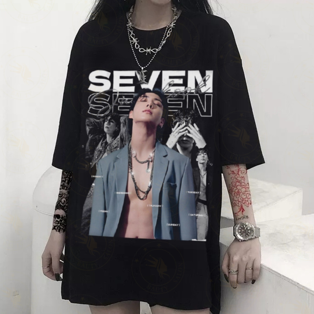 Camiseta Masculina Feminina Premium Algodão BTS Jeon Jungkook Seven Kpop Streetwear Preta