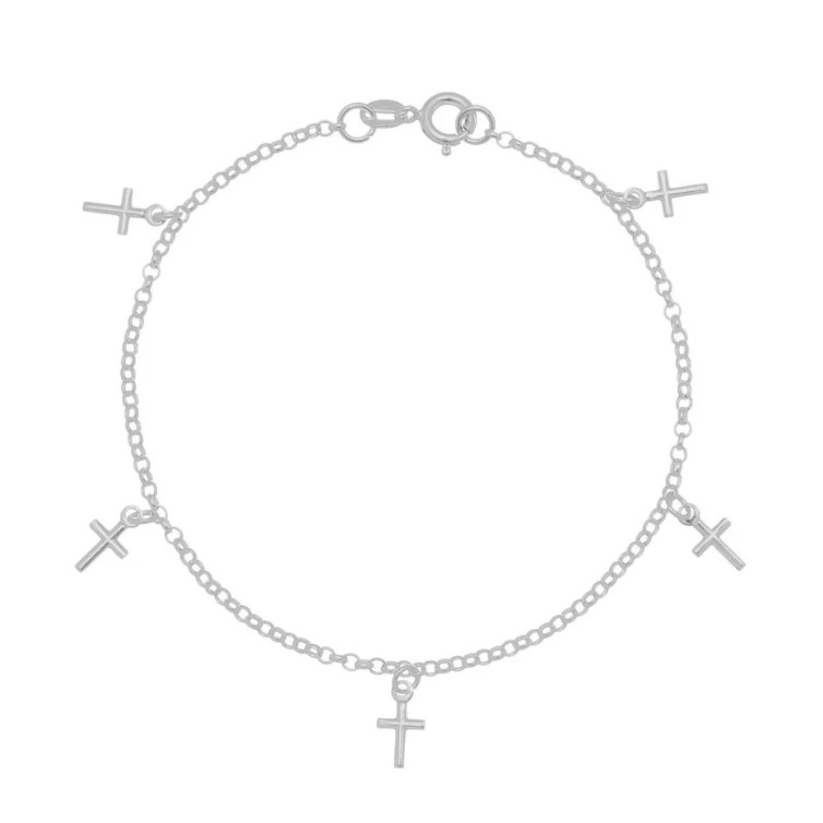 Pulseira feminina 5 cruz pequenas pendentes prata 925 em Oferta na Shopee