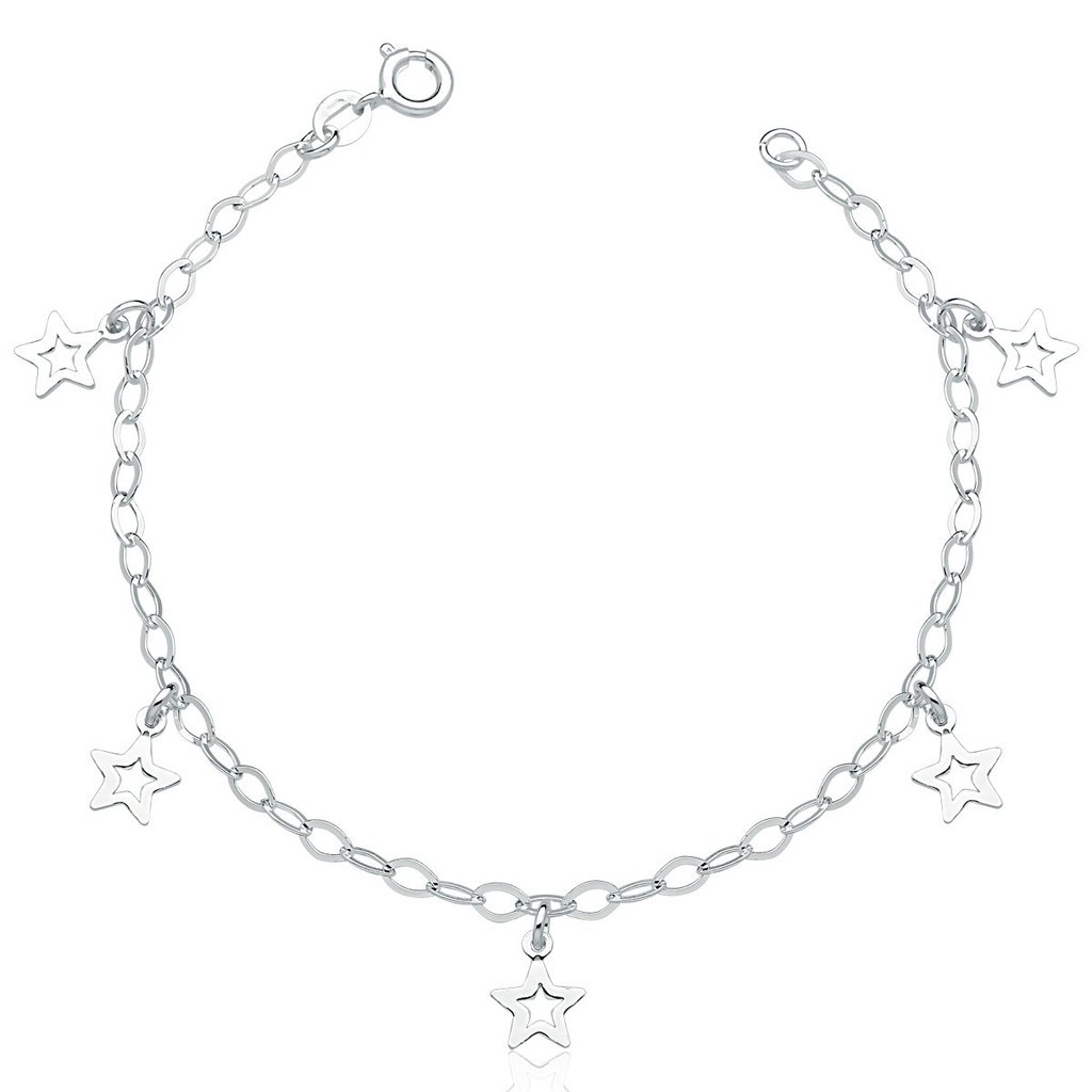 Pulseira Feminina Prata 925 5 estrelas pendentes