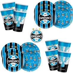 KIT FESTA GRÊMIO - 8 PRATOS + 8 COPOS DESCARTÁVEIS 180 ML - PAPEL | REGINA(CHOCO)