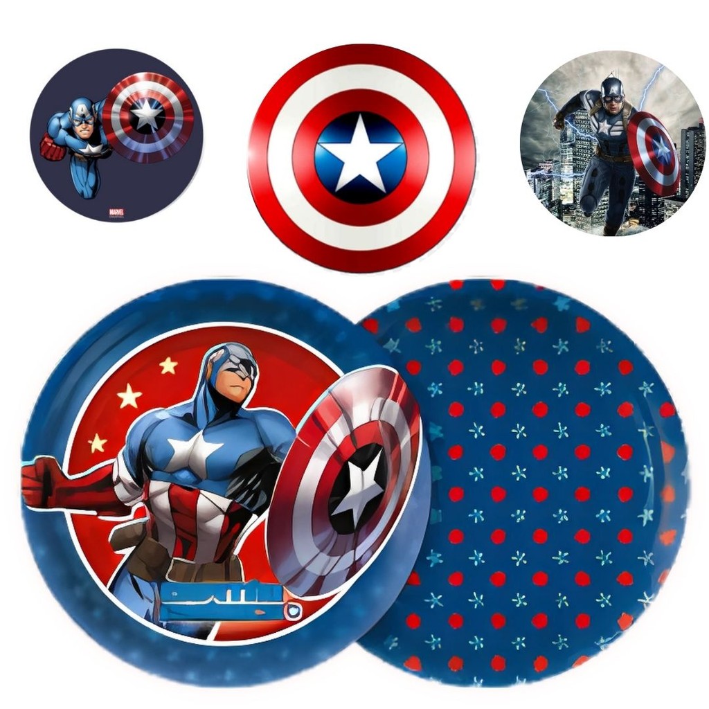 8 PRATO BOLO FESTA  CAPITAO AMERICA  DE PAPEL 18 CM REGINA