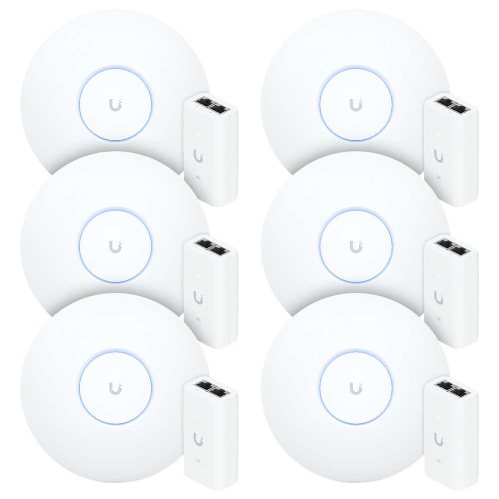 6 Roteadores Wi-Fi 6 Access Point 3.0 Gbps + 6 Injetores PoE | 6 U6+ Ubiquiti Com 6 Fontes 48V 15W