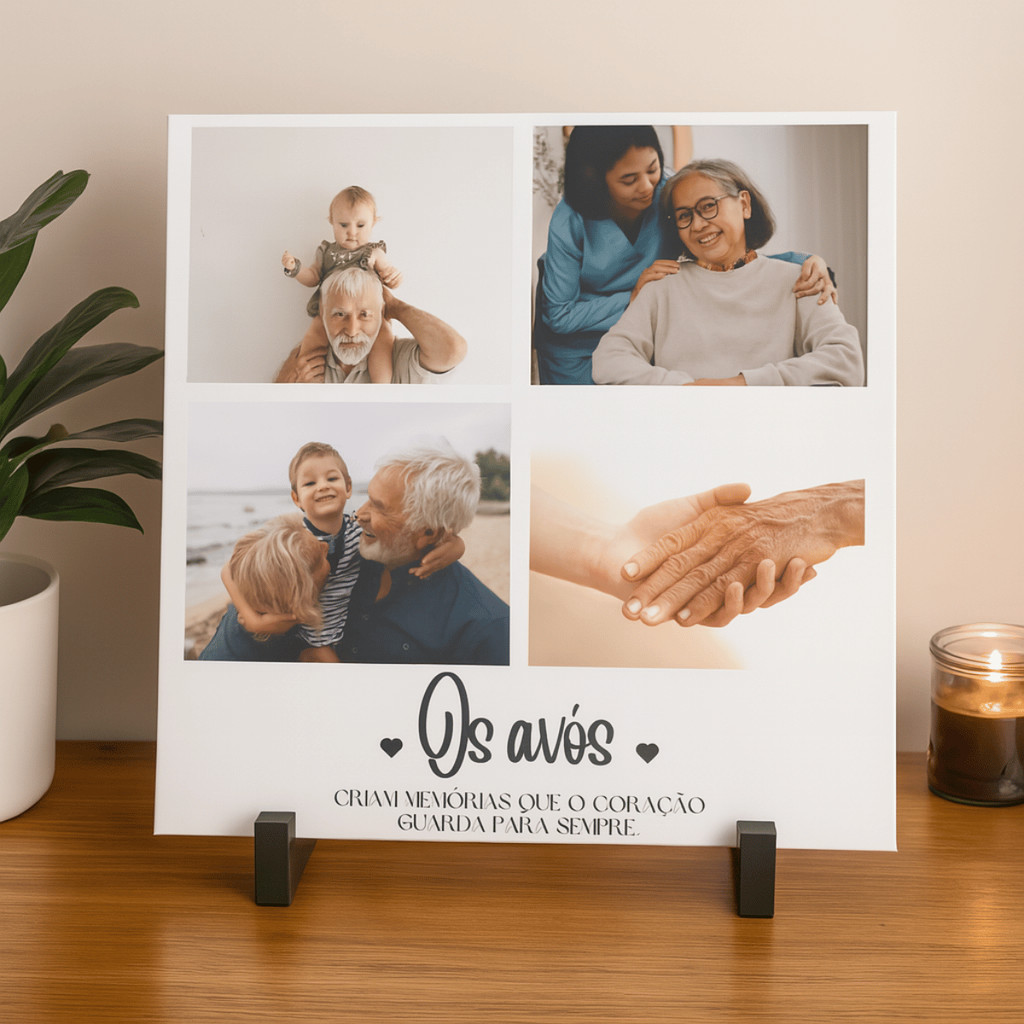 Quadro Azulejo Personalizado dia dos Avós Presente Com Suporte e Caixinha