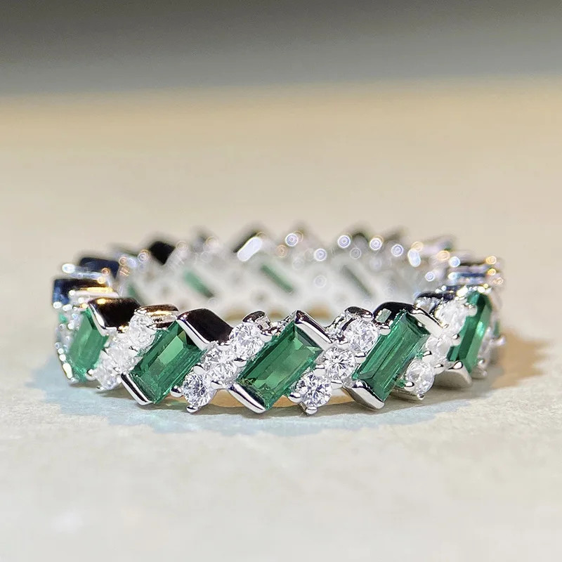 Moda 925 Prata Luxo Na Senhora Espumante Anel De Dedo Brilhante Verde/Branco Cz Jóias Para Noivado Acessórios Diários