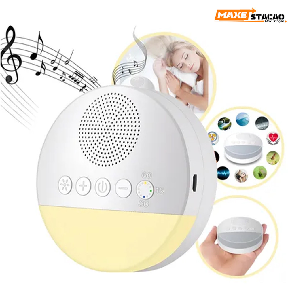 Imagem Música Relaxante com Luz Noturna Ajustável Máquina Som Branco Bebê Portátil Recarregável Berço