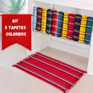 Kit 05 Tapetes Coloridos Listrados Banheiro ou Casa Atolhados Atacado em Oferta na Shopee