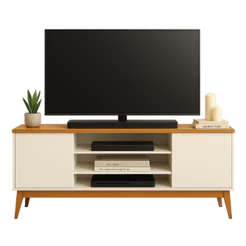 Rack Bancada Para TV Até 60 Polegadas 1,60m 2 Portas 3 Nichos Titan Off White / Madeirado EDN