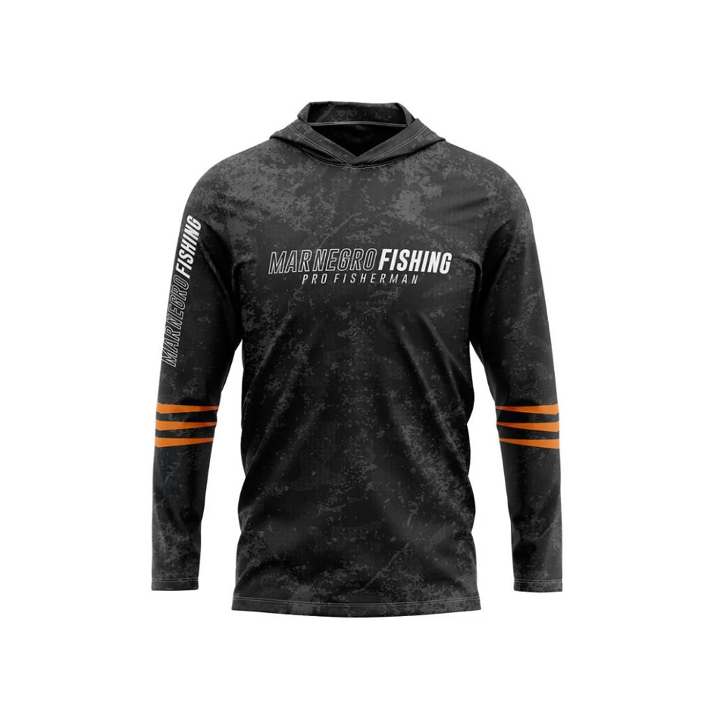 Camiseta de Pesca Mar Negro X Protection Sublimada Com Capuz Proteção Solar 50+ UV - Estonada Preta