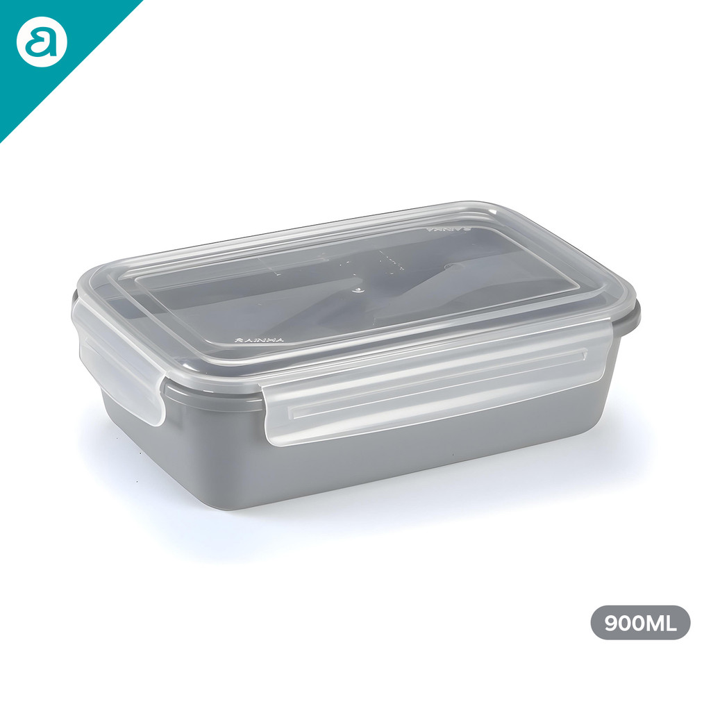 Marmita 900ml c/ Porta Talheres e Travas Pote Reutilizável Micro-ondas Freezer Plástico BPA Free em Oferta na Shopee
