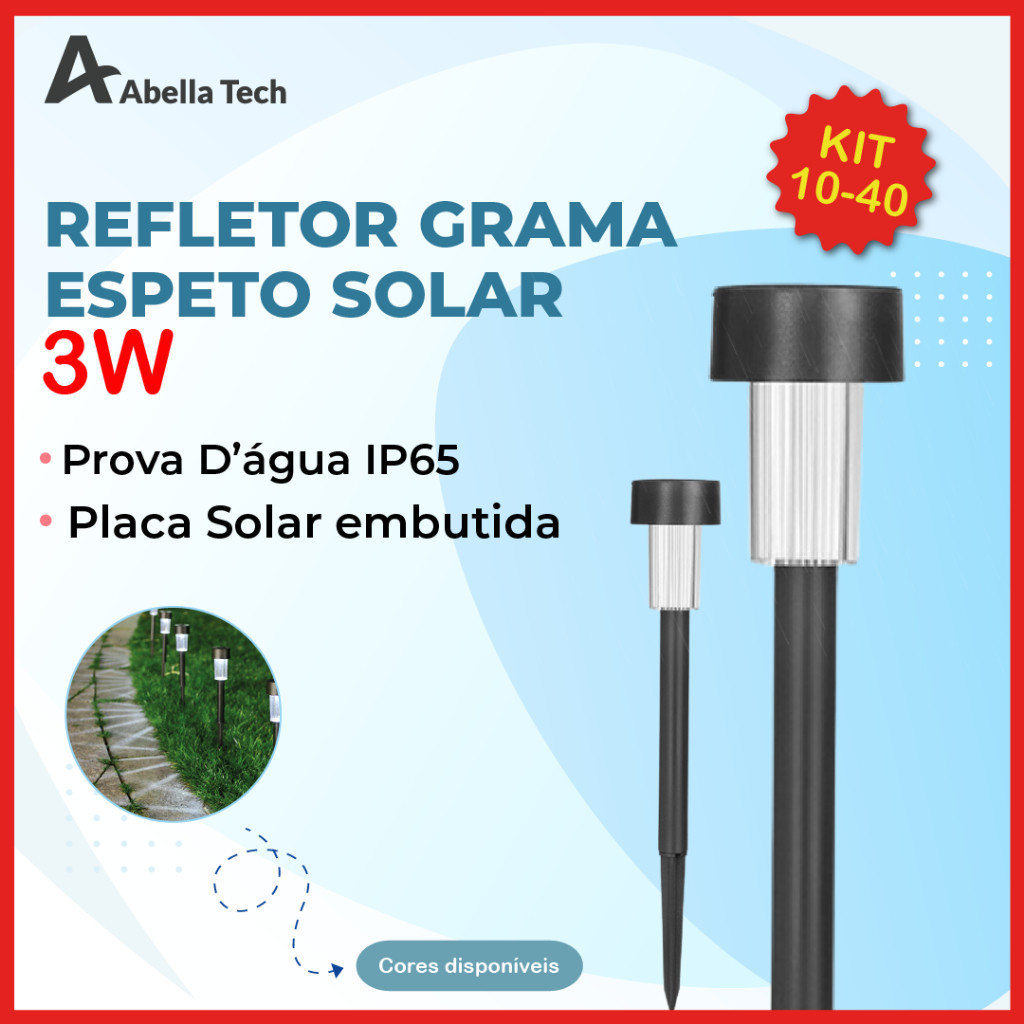 Kit 40 Luminária Espeto Jardim Solar 3W LED Lite Refletor Solar Luz de Gramado Prova D'àgua Avançada