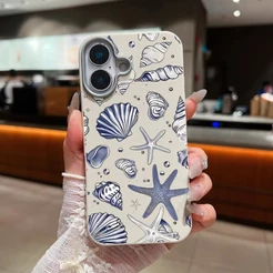 Azul Padrão De Organismo Marinho Caso De Telefone Para iPhone 16E 16 15 Pro Max 14 15Plus 16 Plus 14 7Plus 8Plus Capa À