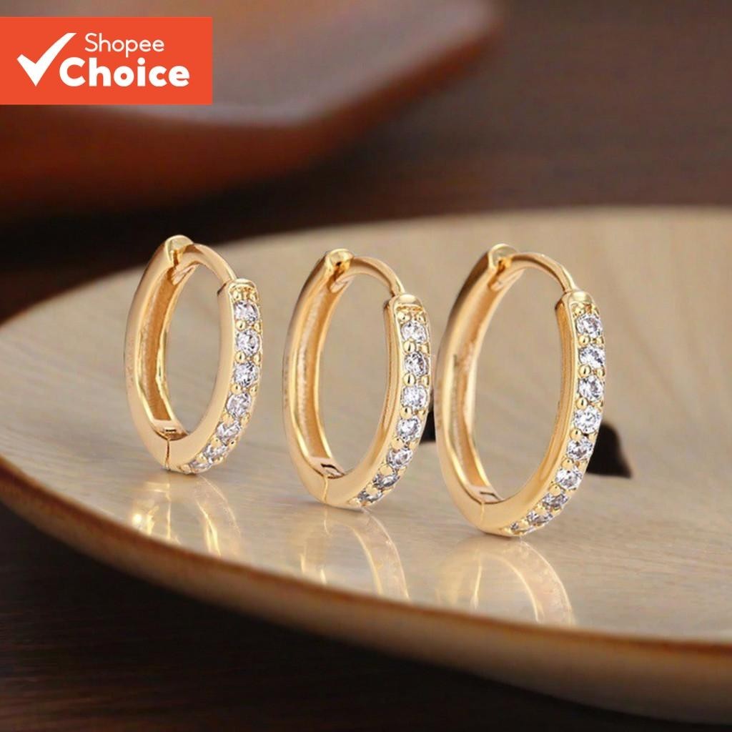 Brincos De Argola Dourados De Zircônia , Joias Hipoalergênicas Elegantes Para Meninas , Acessório De Moda Deslumbrante