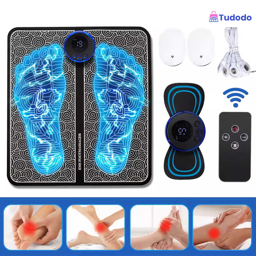 Kit Mini Massageador E Tapete Elétrico Dor Pés E Musculares Tapete Massageador de Pés Elétrico Portátil Recarregável EMS em Oferta na Shopee
