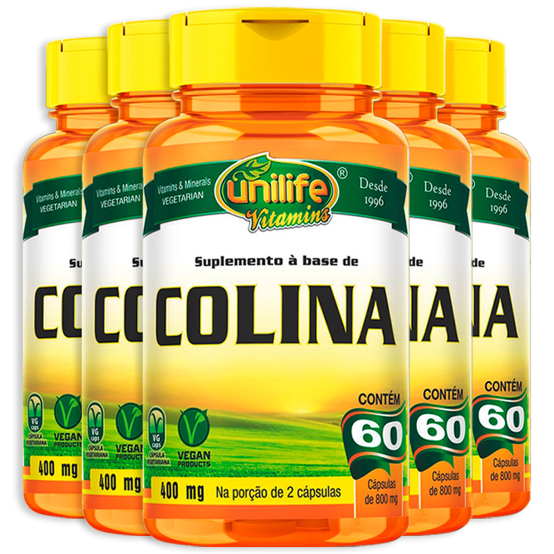 Kit 5 Colina Vitamina B8 Unilife 60 cápsulas