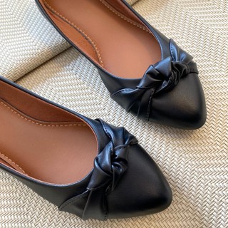 Sapatilha Mocassim Feminina Bico Fino Napa Preto Com Laço