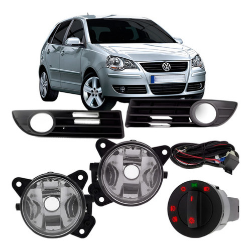 Kit Farol Neblina Milha Polo 2007 À 2011 Grade Aro Preto