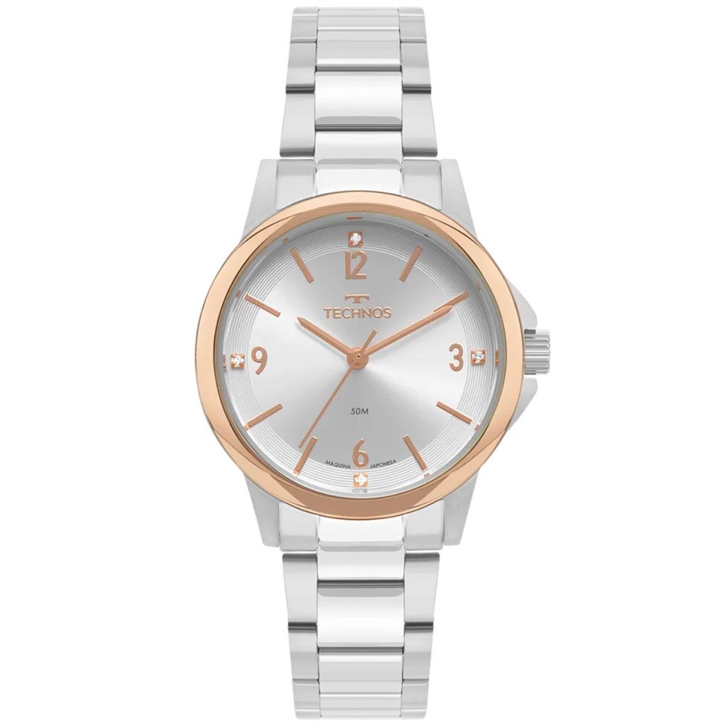 RELÓGIO TECHNOS FEMININO PRATA E ROSE 2035MXL/1K