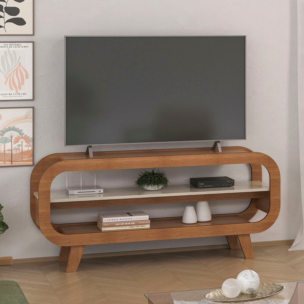Rack para TV até 60 Polegadas Usinado em MDF Theo Cinamomo/Off White em Oferta na Shopee