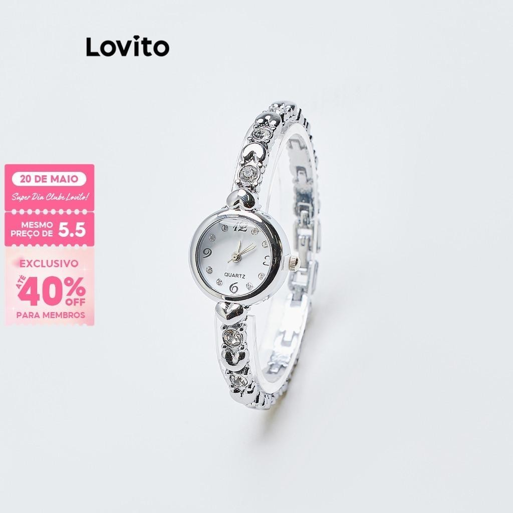 (Trendy) Lovito Relógio de Quartzo com Cadeia em Forma de Coração e Strass, Moda Luxo Leve para Mulheres LFA78162