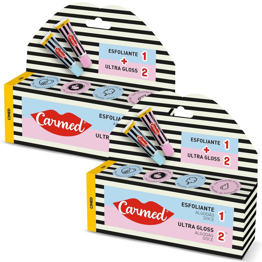 Kit 2 Carmed SOS Lábios Algodão Doce Esfoliante 10g/Ultra Gloss 10g em Oferta na Shopee