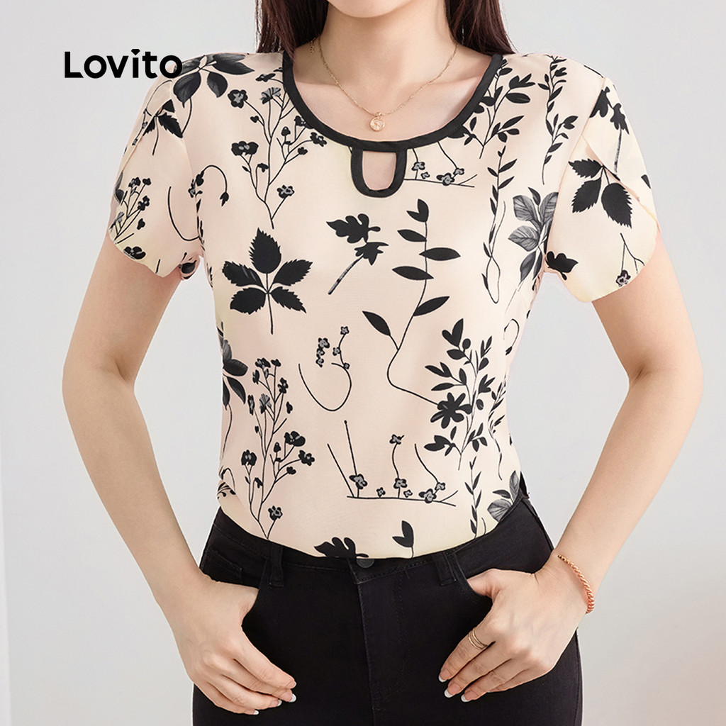 Detalhes do Lovito Camisa Feminina Estilizada com Estampa Floral e Cores Variadas para Primavera-Verão L143ED025