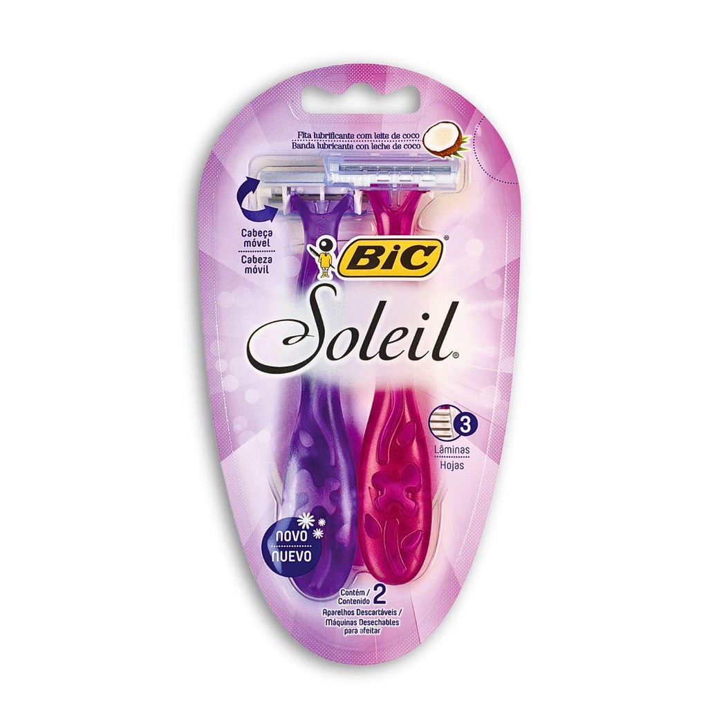 Depilador Soleil Bic Rosa & Roxo 2 Unidades Lâmina Tripla