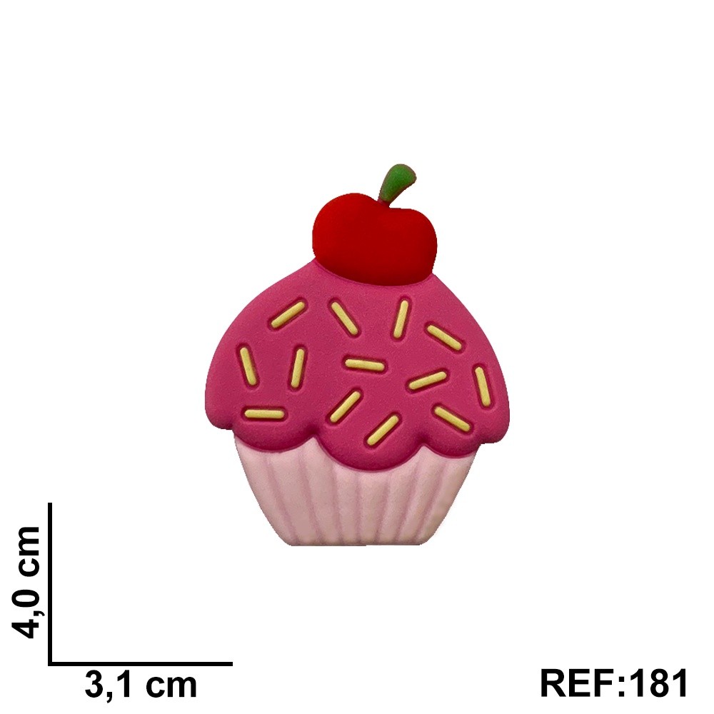 Aplique Emborrachado Kit 10 Unidades Cupcake Rosa e Pink com Cereja para Laços, Tiaras, Sapatos e Artesanatos REF 181