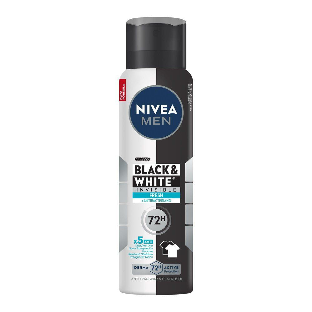 Desodorante Antitranspirante Aerosol Nivea Men Invisible Black & White Fresh 150ml - Beauty