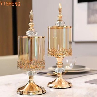 Frasco De Armazenamento De Vidro Cristal YISHENG , Doces Decorativo Vintage Estilo Europeu , Banhado A Ouro